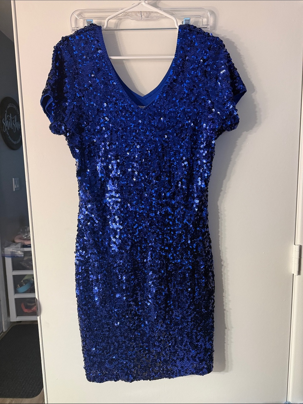 Blue Sequin V-Neck Women’s Dress